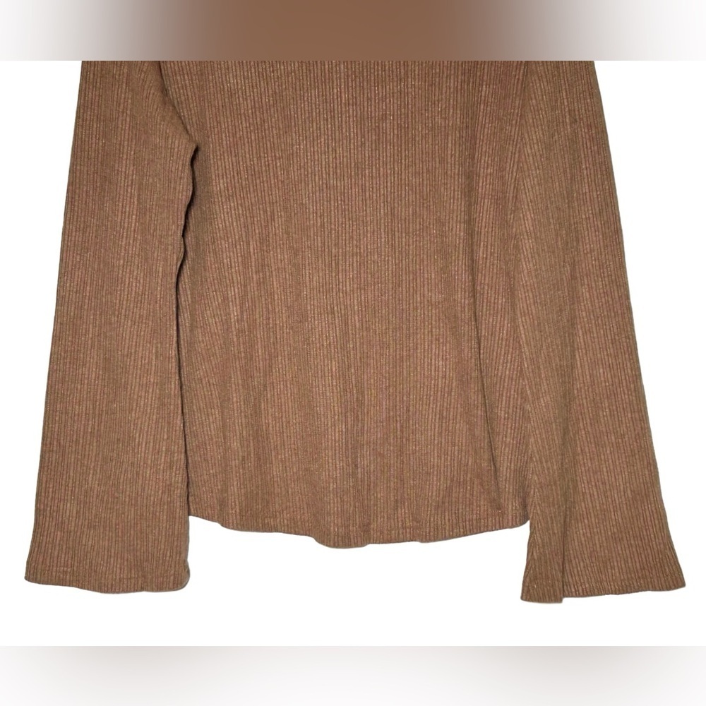 NWT OGL Brown V Neck Flare Long Sleeve Cardigan with Front Hook Closure, Large - Picture 8 of 13